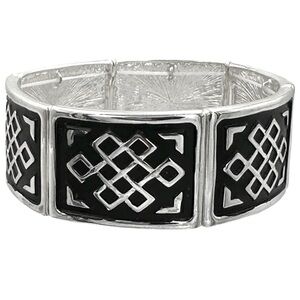 Celtic Braid Knot Black Enamel Silver Tone Stretch Bracelet